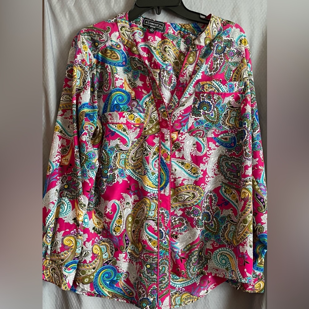 Elementz Fuchsia Paisley Button-Front Blouse